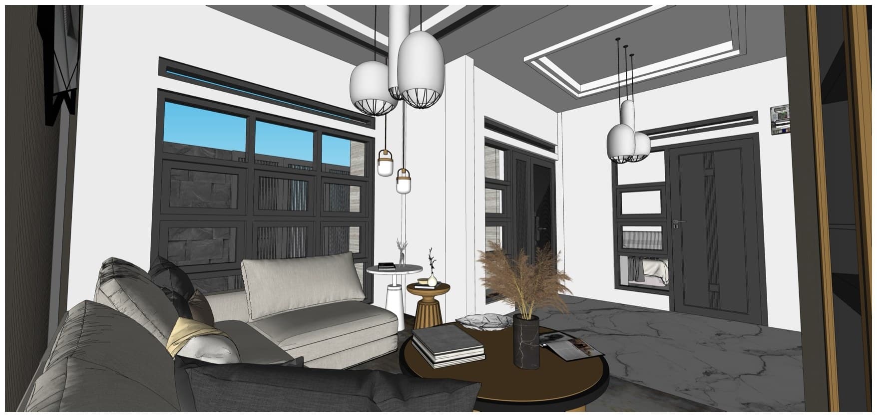 Render kamar Cerita Signature Room dengan kasur dan area tidur.